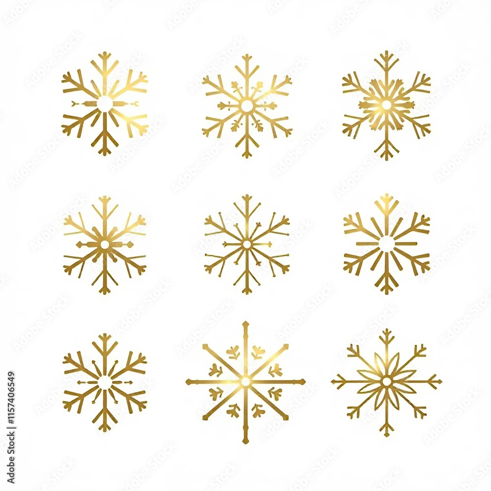 Gold snowflake icons, various intricate and stylized snowflake designs Gold snowflake icons, various intricate and stylized snowflake designs