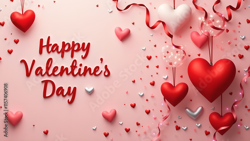 Wallpaper Mural Happy Valentine's Day. Romantic hearts and ribbons. Concept of love, celebration, and romance. Torontodigital.ca