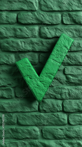 Green Checkmark on Green Brick Wall
