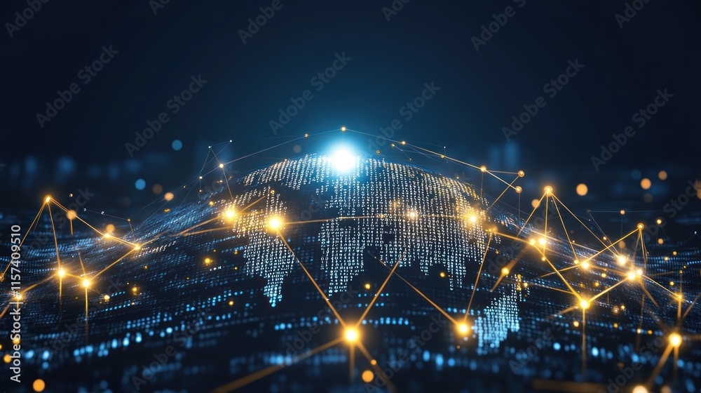 Global Network Digital World Map Glowing Connections Abstract Style Global Network Digital World Map Glowing Connections Abstract Style
