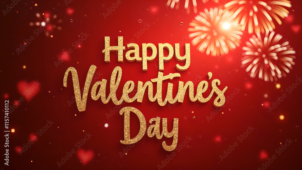 Happy Valentine's Day greeting with fireworks and hearts. Concept of love, celebration, and romance. Happy Valentine's Day greeting with fireworks and hearts. Concept of love, celebration, and romance.