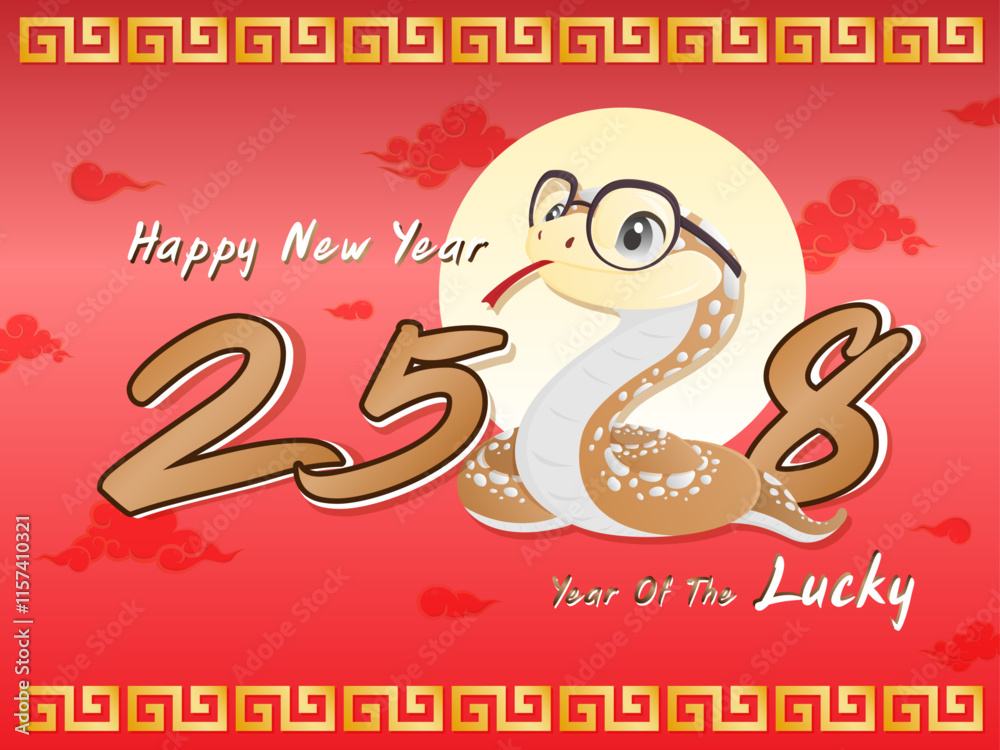 happy new year card snake Lucky 2568 background red sky china gold illusrtation design happy new year card snake Lucky 2568 background red sky china gold illusrtation design