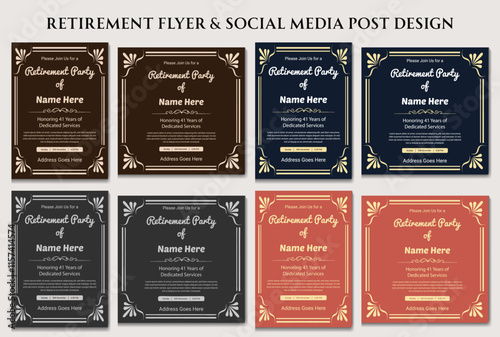 Retirement flyer. Happy retirement flyer. vintage, traditional, boho, bohemian flyer. celebration festive brochure natural clean fresh vector illustration modern old elder print ready templates.