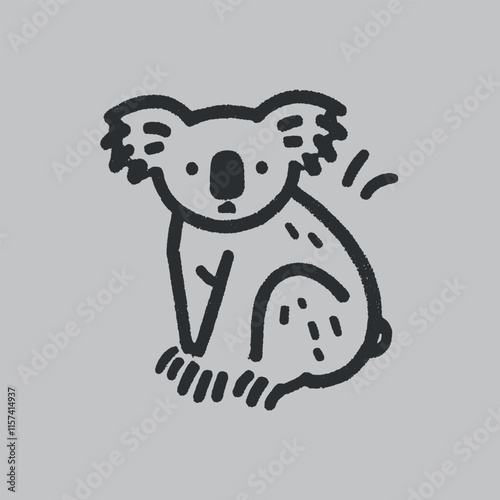 Minimalistic hand drawn koala illustration with bold black lines on white photo