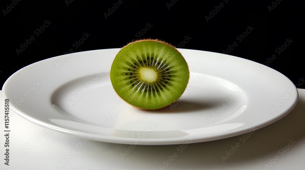 Slicing a fresh kiwi fruit on a white plate culinary art indoor kitchen close-up view healthy eating concept Slicing a fresh kiwi fruit on a white plate culinary art indoor kitchen close-up view healthy eating concept