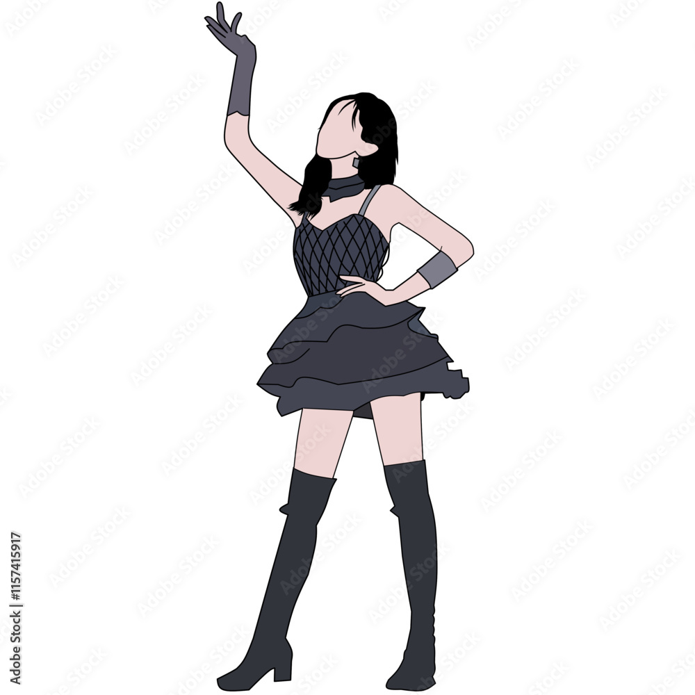 Vector illustration of female idol in black dress. Vector illustration of female idol in black dress.