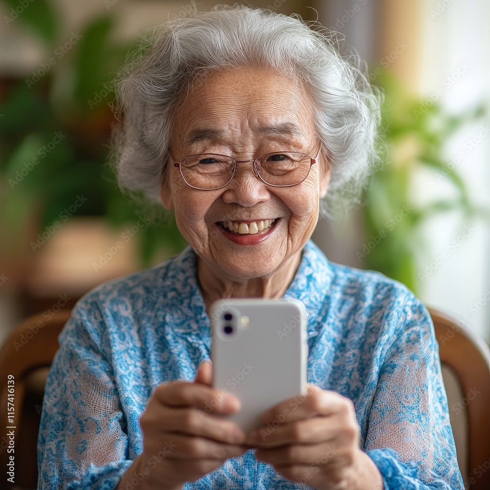 Smiling senior woman using smartphone for online communication Smiling senior woman using smartphone for online communication