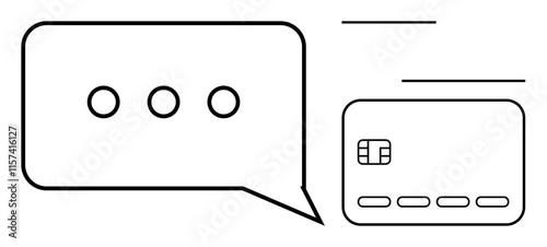 Chat bubble with ellipsis and credit card outline, symbolizing digital communication and online transactions. Ideal for finance, technology, customer support, e-commerce, social media, mobile