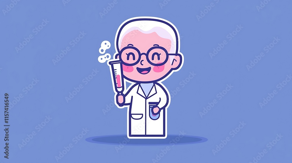 Happy cartoon scientist holding test tube and beaker. Happy cartoon scientist holding test tube and beaker.