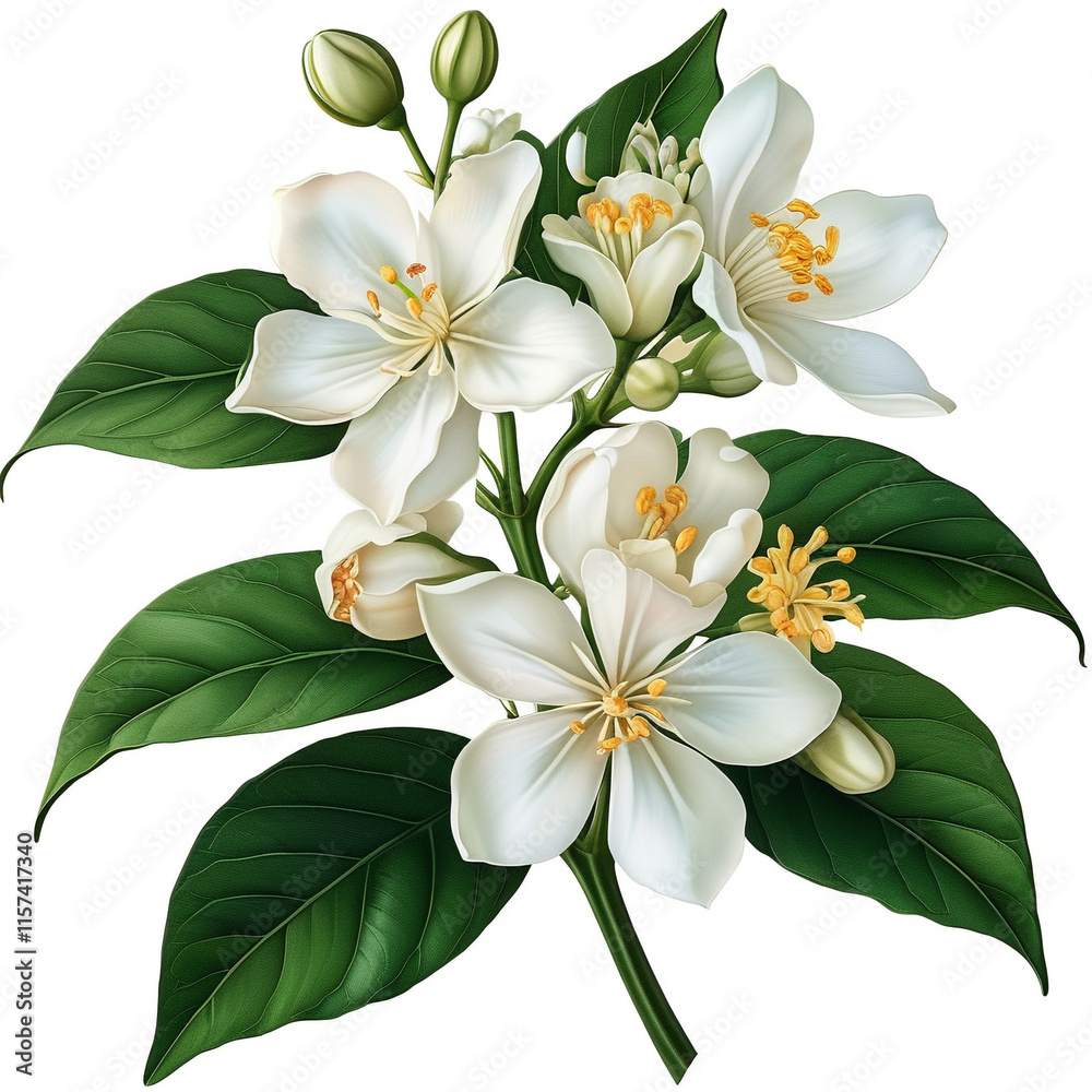 Fototapeta premium Beautiful Arabian Jasmine flower isolated on a white background