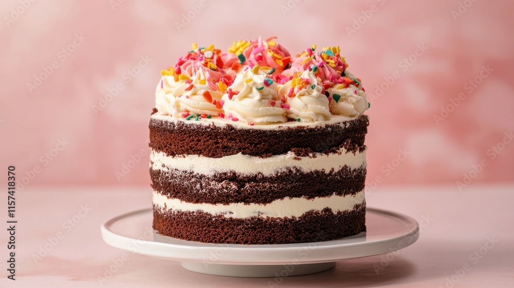 Vibrant Chocolate Layer Cake with Cream Topping Vibrant Chocolate Layer Cake with Cream Topping
