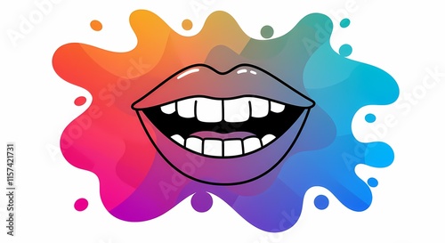 Wallpaper Mural Abstract Line Art of a Smiling Open Mouth Lips Teeth Smile, Modern Art, Messy Colorful Design Torontodigital.ca