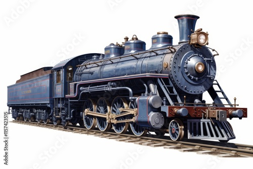 Front view illustration of a vintage steam locomotive with billowing smoke on white background