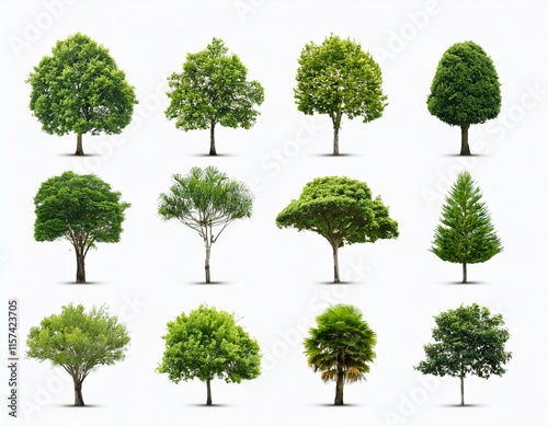 Trees collection set. Green plants with leaves, garden botanical  photo