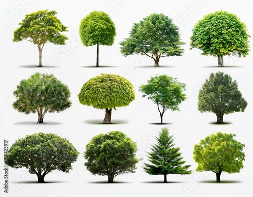 Trees collection set. Green plants with leaves, garden botanical  photo