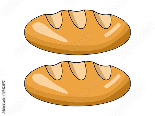 Two golden loaves of bread resting on a clean white background. A bright and inviting depiction of freshly baked goods. Perfect for bakery promotions, branding, and product visuals