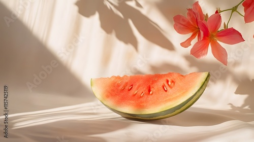 Refreshing watermelon slice kitchen counter food photography indoor close-up summer vibes photo