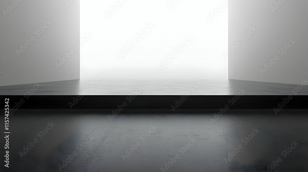 Minimalist dark grey platform with bright background, perfect for product display or presentation. Minimalist dark grey platform with bright background, perfect for product display or presentation.