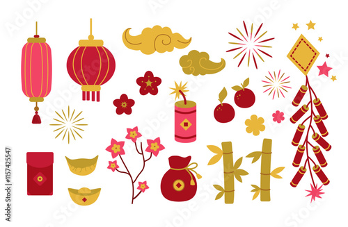 Chinese New Year vector  illustration set. Isolated on white background