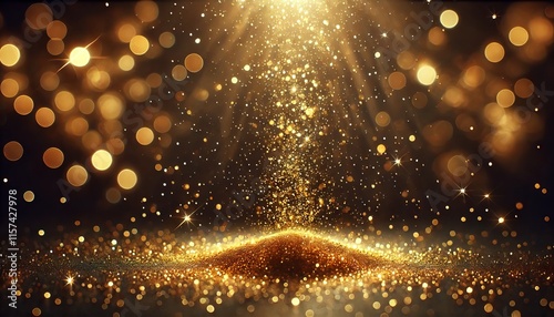 Gold glitter dust sparkles against a black background, symbolizing luxury and celebration for various festive occasions