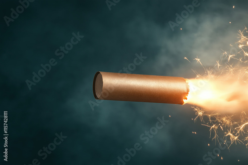 Smoke and sparks fly from a cannonball in a dramatic dark display