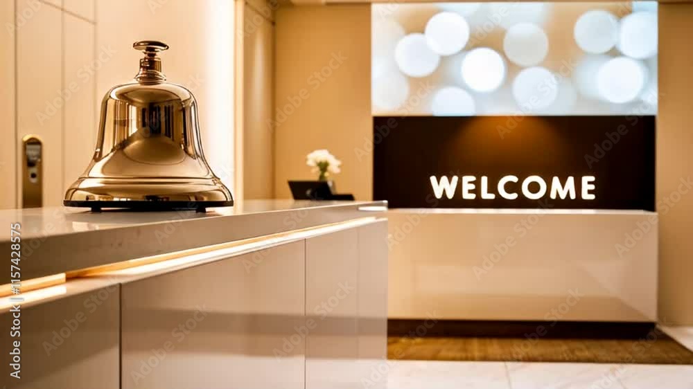 hotel reception bell with welcome sign

