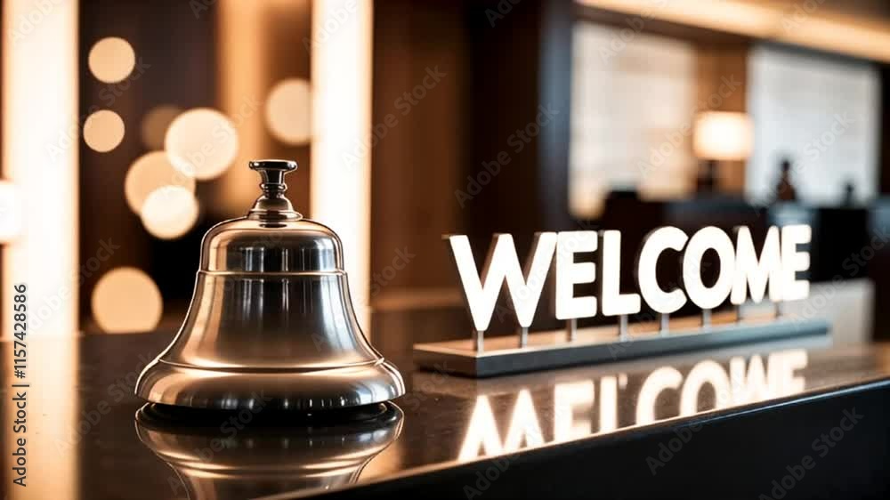 hotel reception bell with welcome sign


