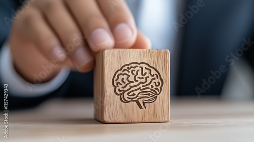 Wooden Cube with Engraved Brain Image