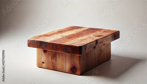 Rustic wooden table with a smooth top, isolated on a white background, showcasing empty space for various uses.
