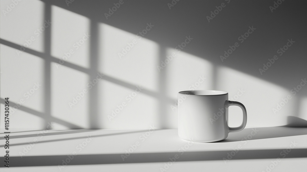 Obraz premium Cup of tea with shadow effect from window on white wall