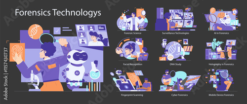 Forensics Technologys. Flat Vector Illustration