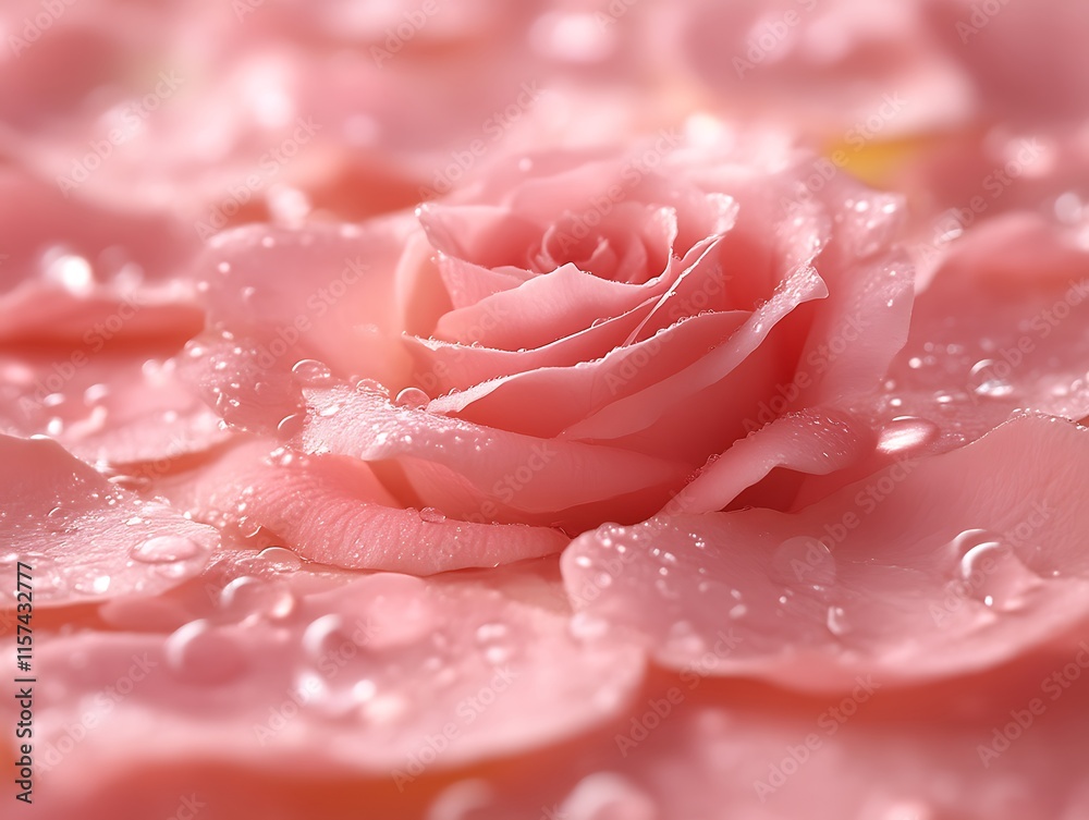 Pink Rose Petals Covered In Dew Drops Pink Rose Petals Covered In Dew Drops