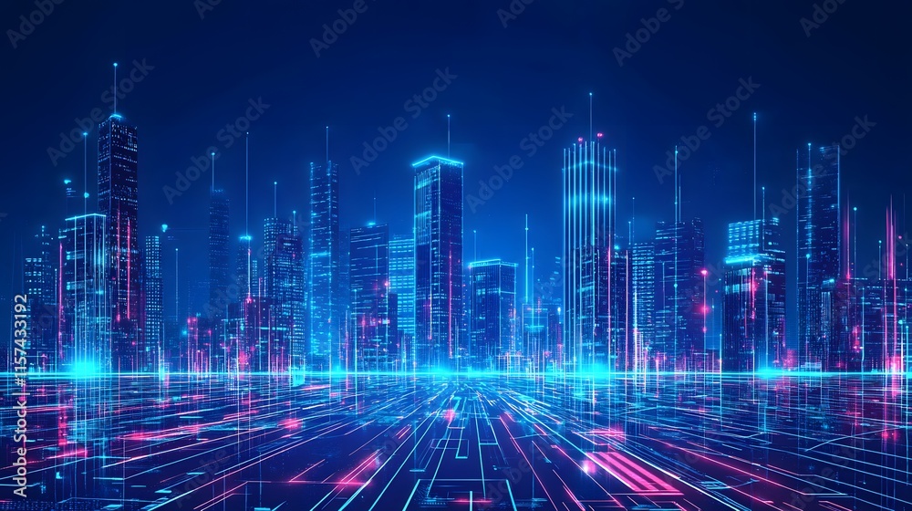 Vibrant futuristic cityscape digital metropolis visual art urban environment wide-angle view technology concept Vibrant futuristic cityscape digital metropolis visual art urban environment wide-angle view technology concept