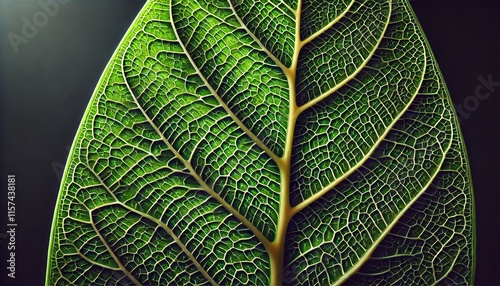 Close-up macro image of a leaf's intricate vein network against a deep green background a striking representation of natural patterns, texture, and organic structure
