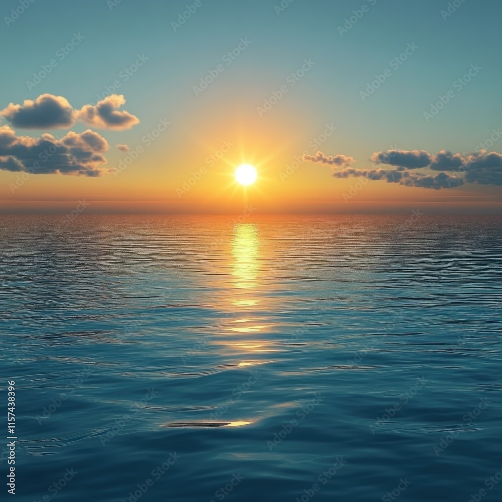 Obraz premium Serene sunset over calm ocean waters.