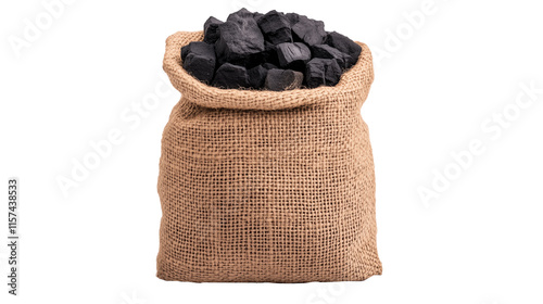 Burlap Sack of Charcoal Pieces photo