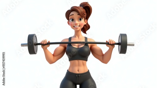 A female bodybuilder lifting a barbell, demonstrating power and fitness, perfect for sports promotions photo