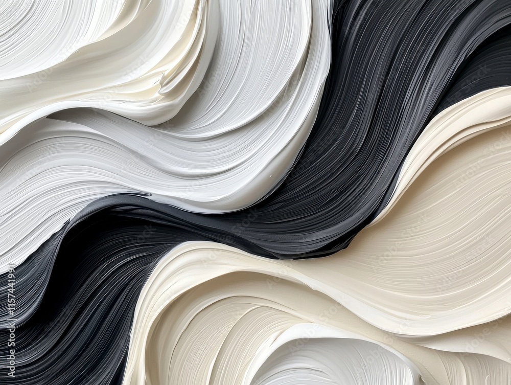 Abstract Textured Background with Black, White, and Cream Paint Swirls and Curves Abstract Textured Background with Black, White, and Cream Paint Swirls and Curves
