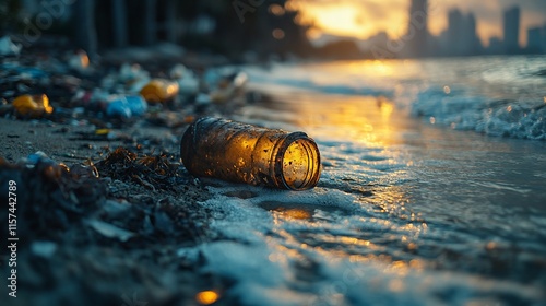 Sunset Beach Pollution: A Bottle's Lament photo