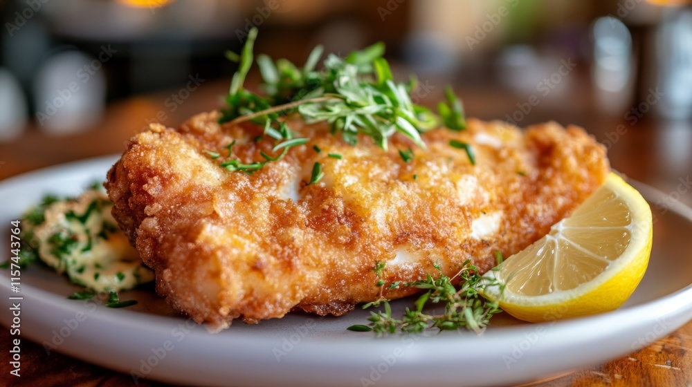 Crispy Fried Fish with Lemon - Restaurant Style Dish Crispy Fried Fish with Lemon - Restaurant Style Dish