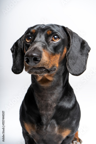 black teckel on white background
