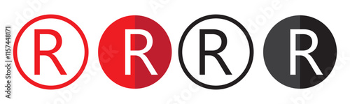 Registered trademark vector icon set black filled and outlined style.