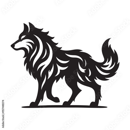 Black Color Wolf silhouette design Vector Illustration, Solid White Background 2.eps