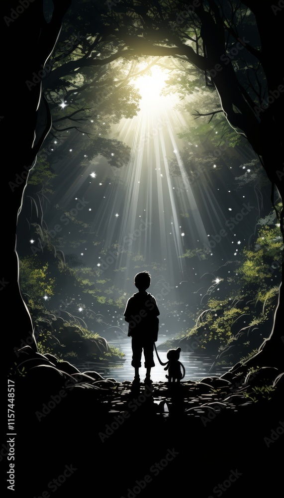 Fototapeta premium Silhouette of natural elements set against a dark background in an outdoor scene