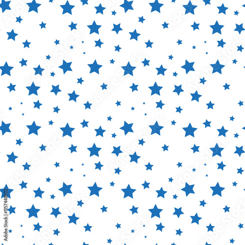 Star pattern. Seamless vector background - blue, gray and white five-pointed stars on white backdrop