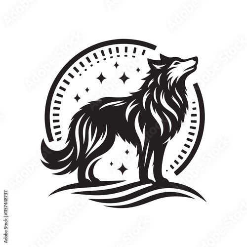 Black Color Wolf silhouette design Vector Illustration, Solid White Background 5.eps