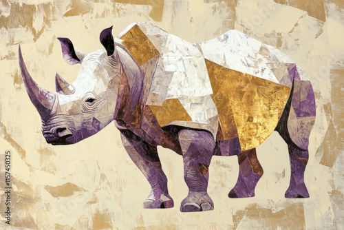 Abstract art of a rhinoceros in geometric shapes, showcasing wildlife conservation themes with a modern twist. Perfect for ecological and artistic projects. photo