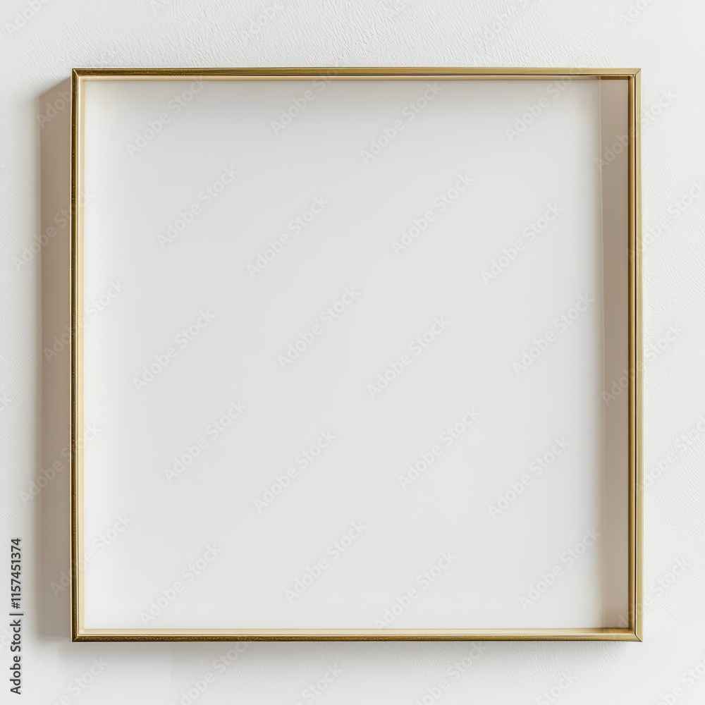 Obraz premium Golden Frame on Wall: A minimalist composition of a sleek gold frame against a neutral backdrop. This simple yet elegant design offers a blank canvas for artistic expression.
