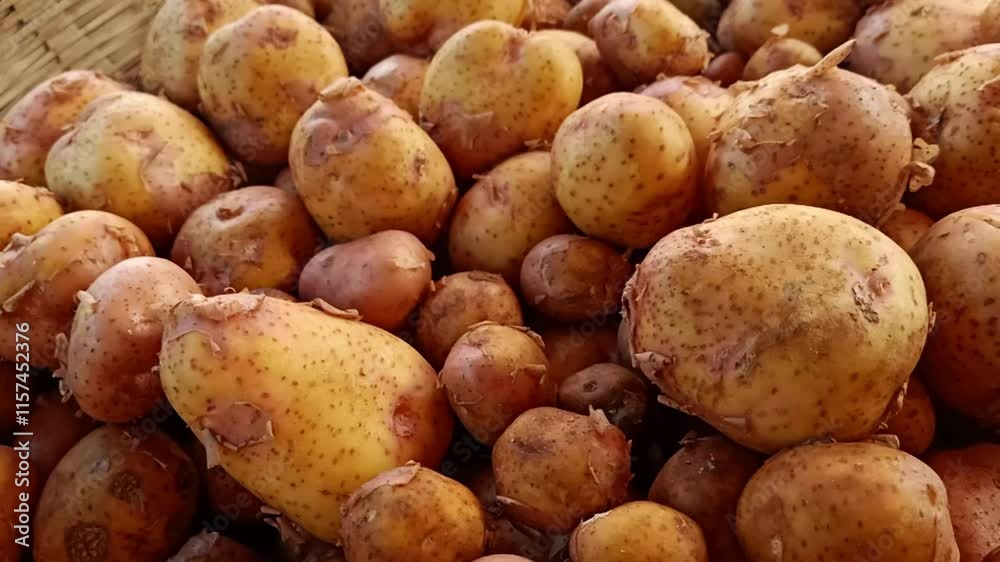 Natural Brown Potato Freshly Harvested and Stacked for Market Display
