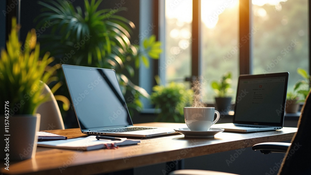 Sleek Modern Workspace: Natural Light, Plants, and Productivity for Remote Work and Eco-Friendly Office Solutions Sleek Modern Workspace: Natural Light, Plants, and Productivity for Remote Work and Eco-Friendly Office Solutions